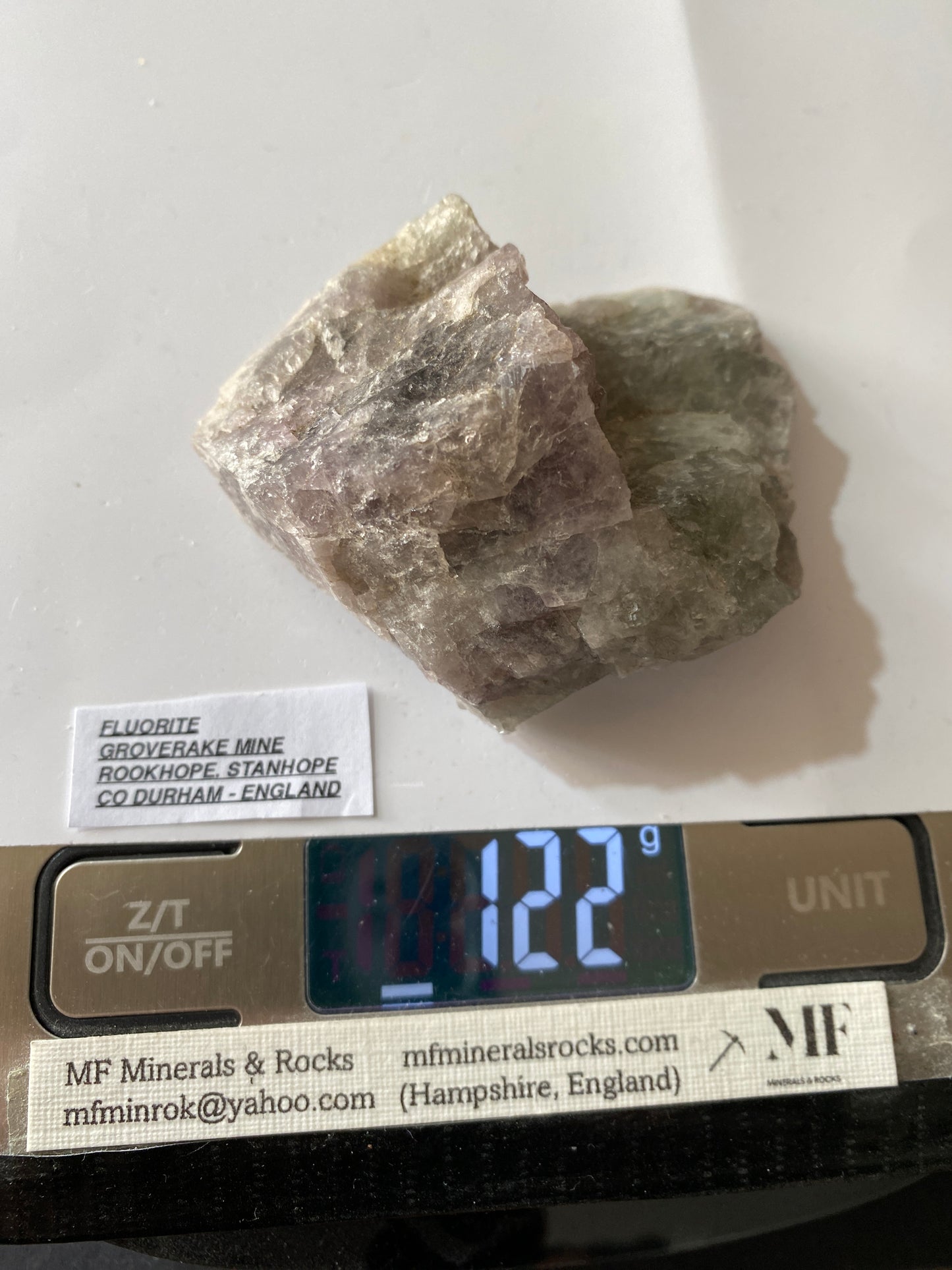 FLUORITE : GROVERAKE MINE, ROOKHOPE, CO DURHAM, ENGLAND 122g MF4923