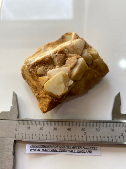 PSEUDOMORPH OF QUARTZ AFTER FLUORITE : WHEAL MARY ANN, CORNWALL 98g MF4925