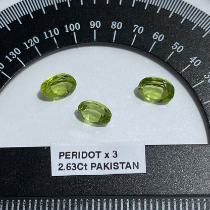 PERIDOT GEMSTONES x 3 : SAPIT GALI, KAGHAN VALLEY, PAKISTAN. 2.63Ct MFG5438