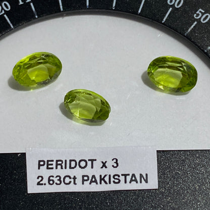 PERIDOT GEMSTONES x 3 : SAPIT GALI, KAGHAN VALLEY, PAKISTAN. 2.63Ct MFG5438