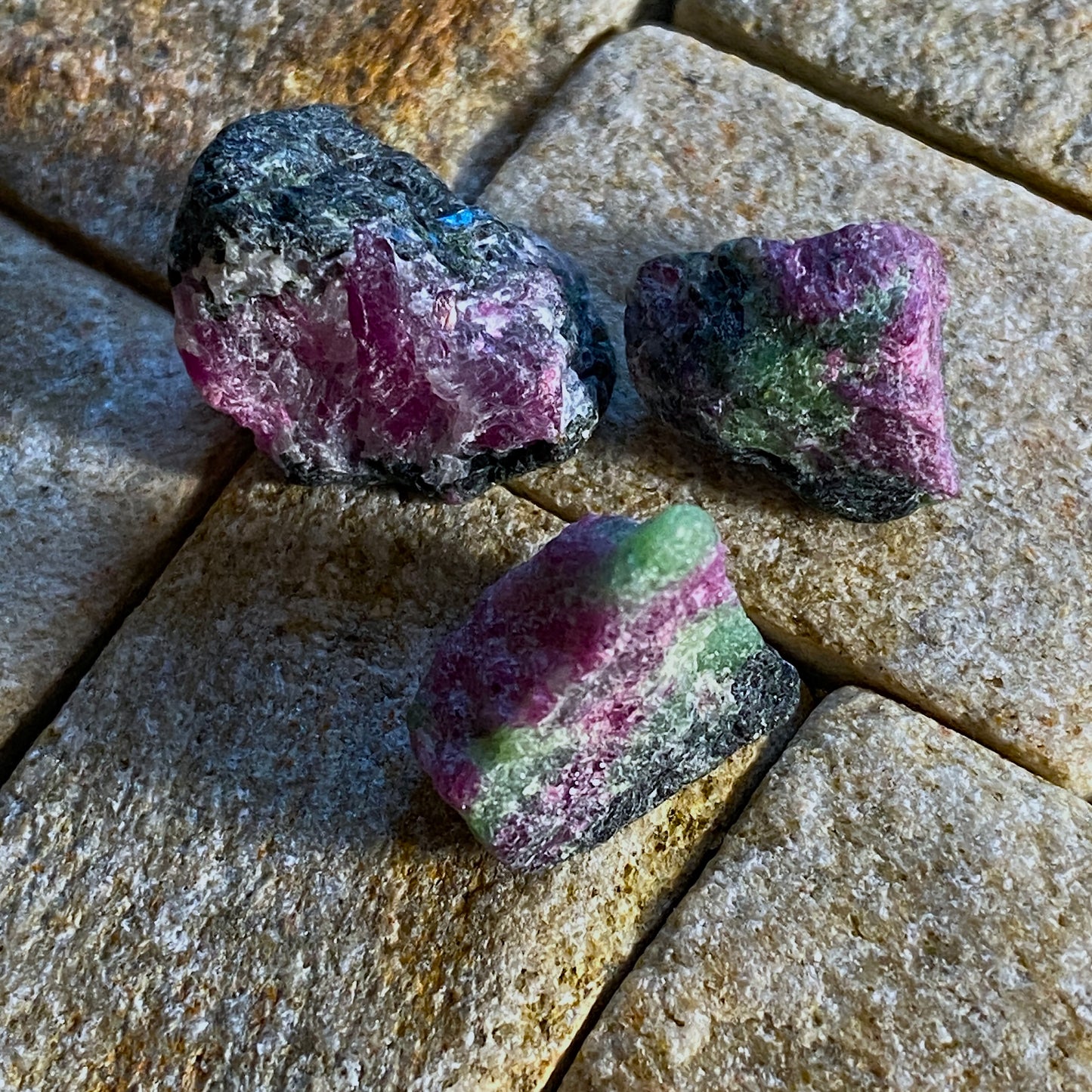 RUBY CORUNDUM WITH ZOISITE  x 3 SPECIMENS - MUNDARARA MINE, TANZANIA MF4108