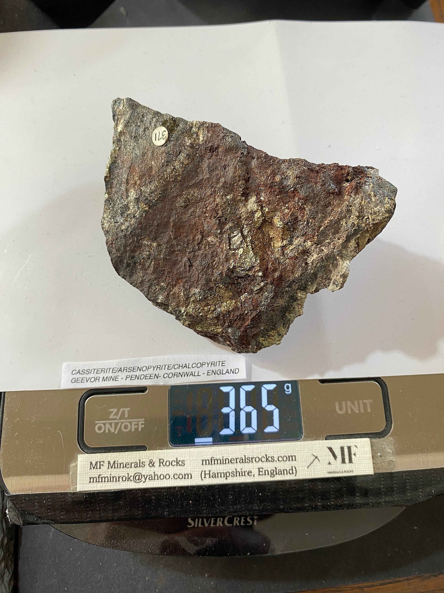 CASSITERITE [ETC] : GEEVOR MINE, PENDEEN, CORNWALL, ENGLAND 365g MF4940