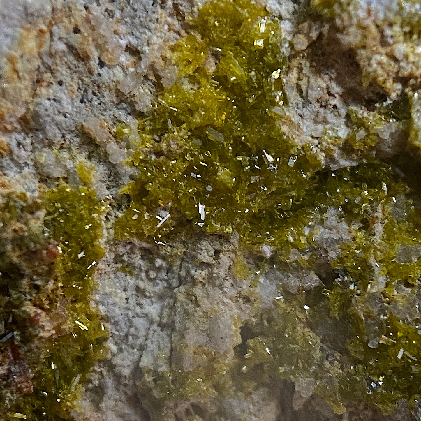 PYROMORPHITE ON LIMONITE - BWICH MINE, TAL-Y-BONT, CEREDIGION, WALES, U.K.