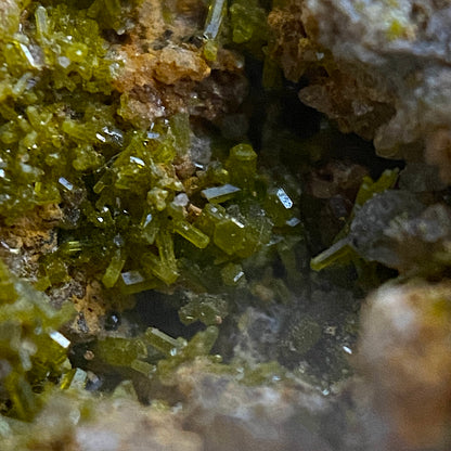 PYROMORPHITE ON LIMONITE - BWICH MINE, TAL-Y-BONT, CEREDIGION, WALES, U.K.