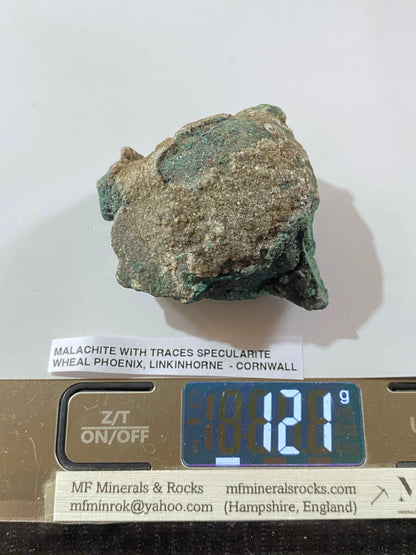 MALACHITE WITH TRACES SPECULARITE : WHEAL PHOENIX, LINKINHORNE, CORNWALL 121g MF4946
