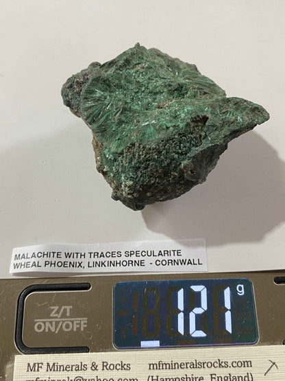 MALACHITE WITH TRACES SPECULARITE : WHEAL PHOENIX, LINKINHORNE, CORNWALL 121g MF4946