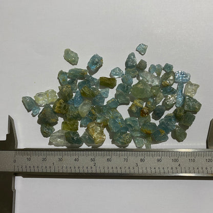 AQUAMARINE BERYL GEMSTONE ROUGH FRAGMENTS - LUNDAZI, ZAMBIA  36g MFG5027