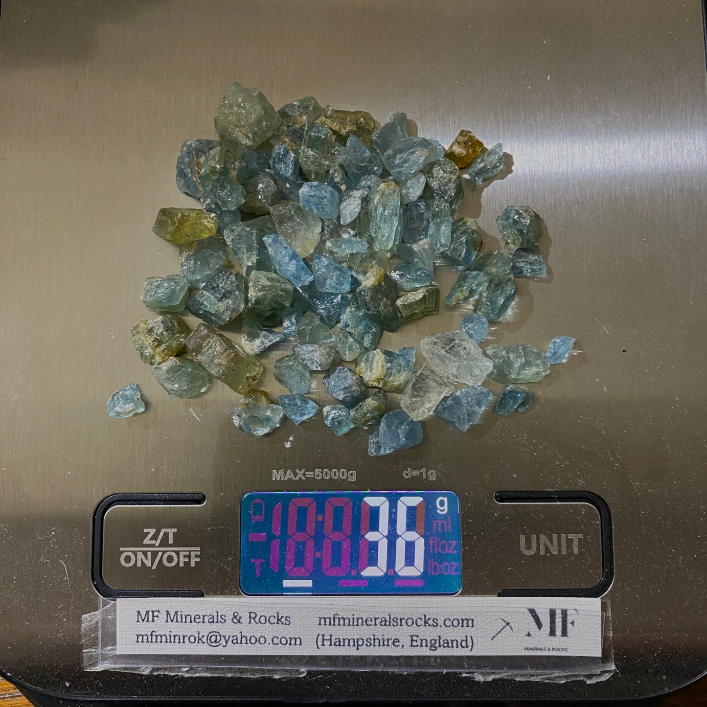 AQUAMARINE BERYL GEMSTONE ROUGH FRAGMENTS - LUNDAZI, ZAMBIA  36g MFG5027