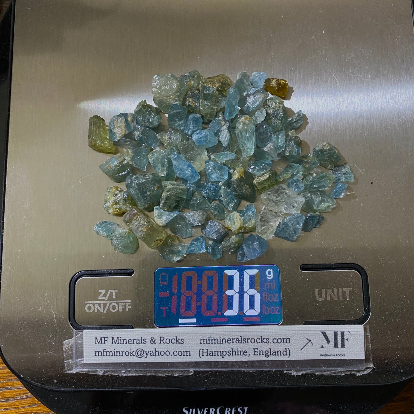 AQUAMARINE BERYL GEMSTONE ROUGH FRAGMENTS - LUNDAZI, ZAMBIA  36g MFG5027