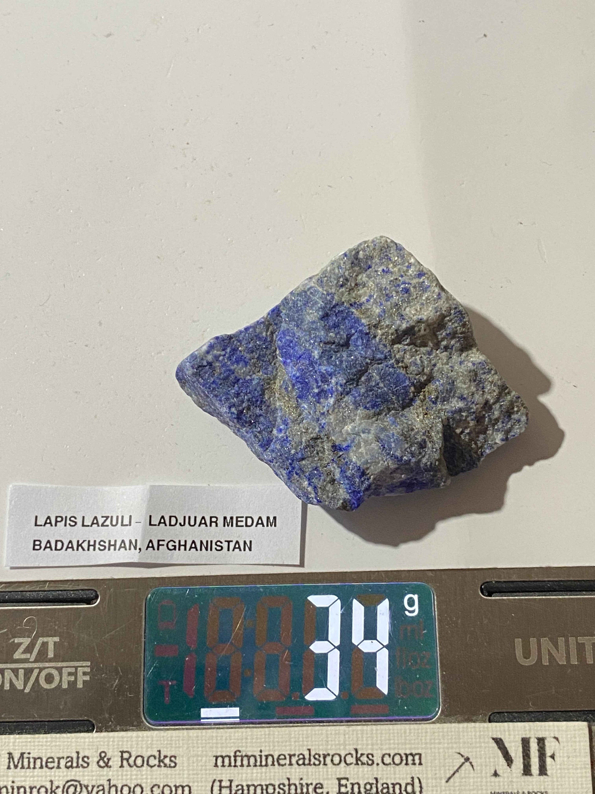 LAPIS LAZULI : LADJUAR MEDAM, BADAKHSHAN, AFGHANISTAN 34g MF4955