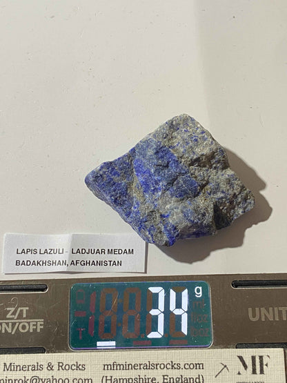 LAPIS LAZULI : LADJUAR MEDAM, BADAKHSHAN, AFGHANISTAN 34g MF4955