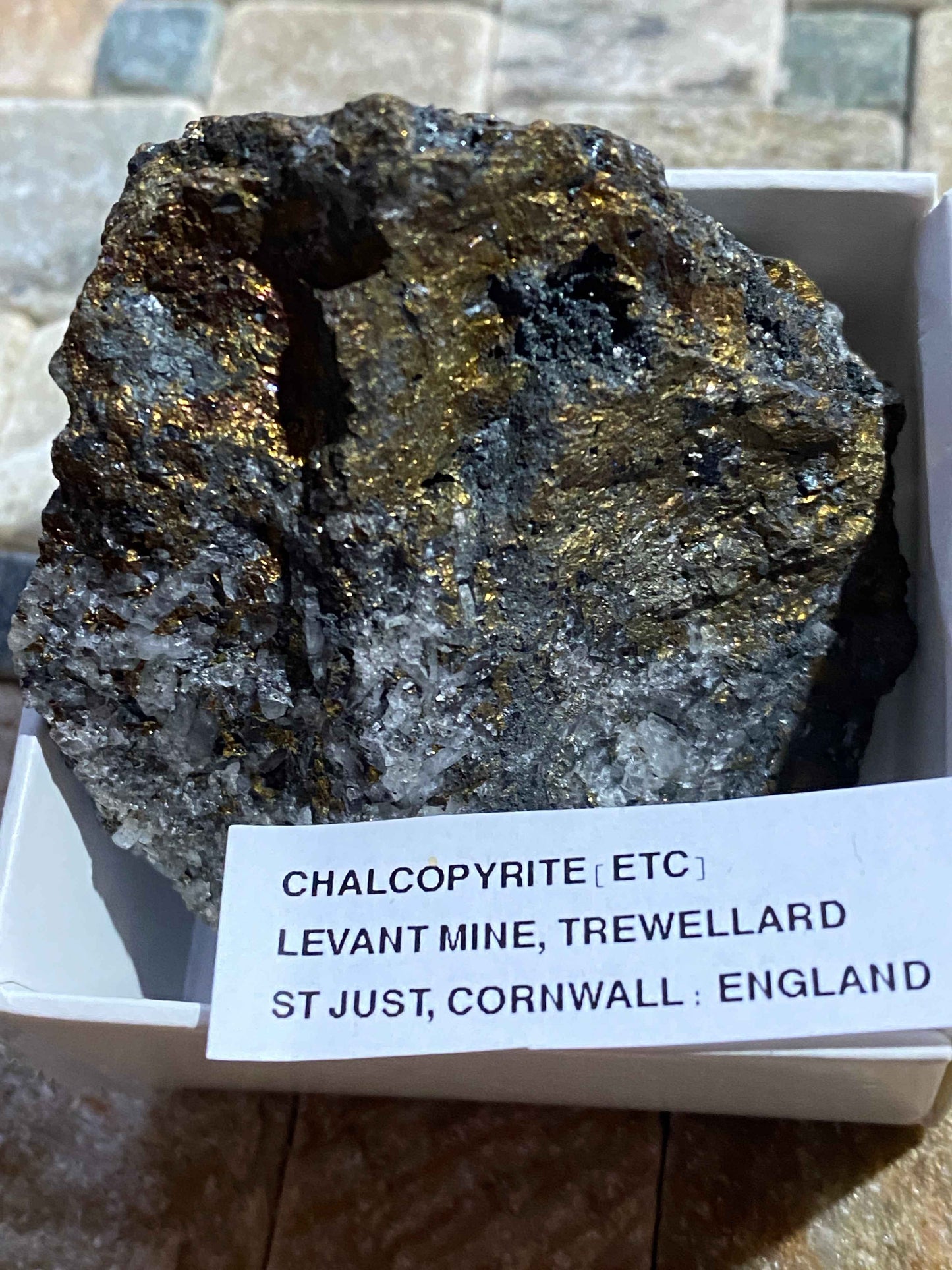 CHALCOPYRITE [ETC]: LEVANT MINE, TREWELLARD, ST JUST, CORNWALL  96g MF4958