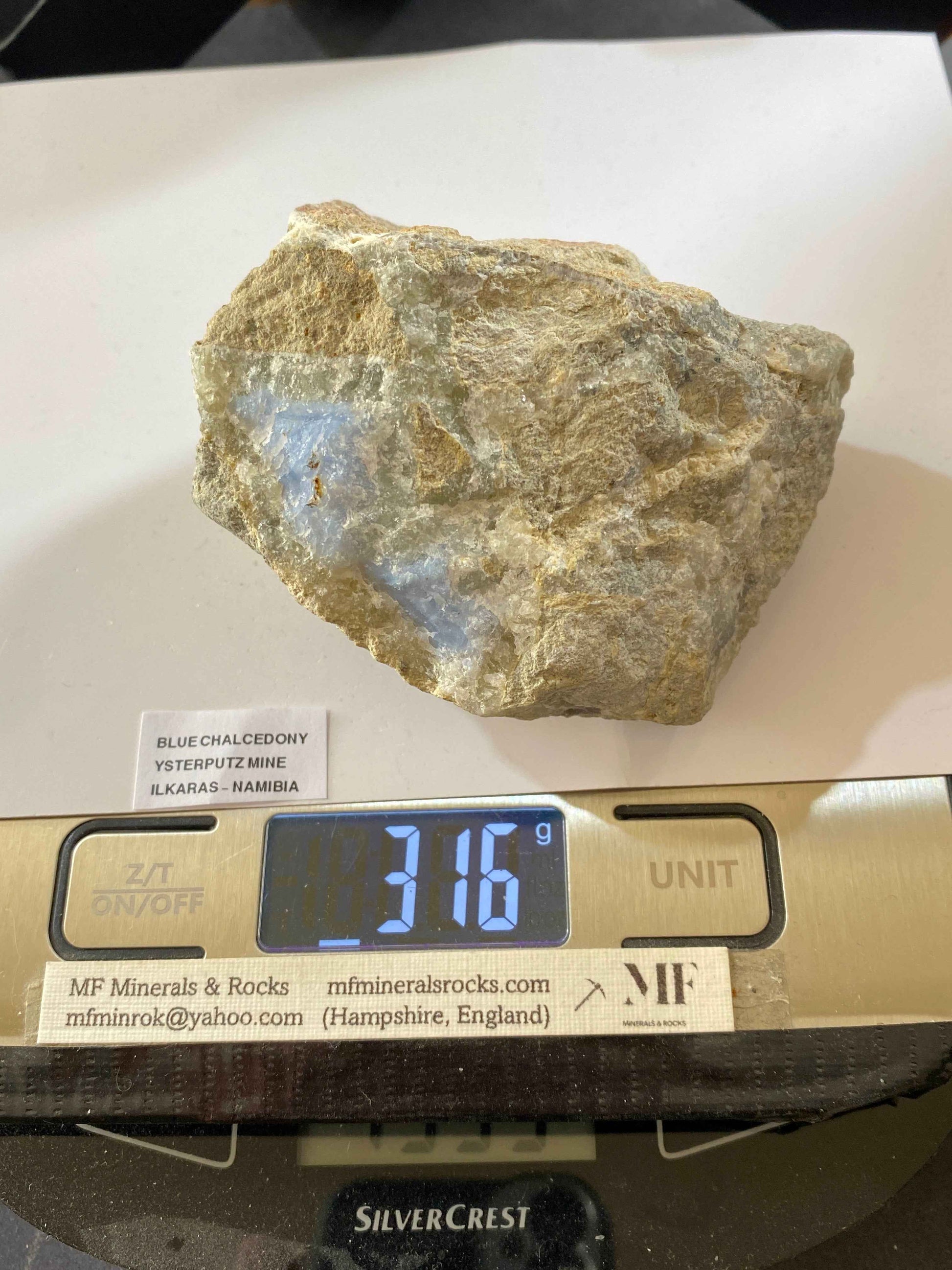 BLUE CHALCEDONY IN MATRIX : YSTERPUTZ MINE, ILKARAS REGION, NAMIBIA 316g. MF4962