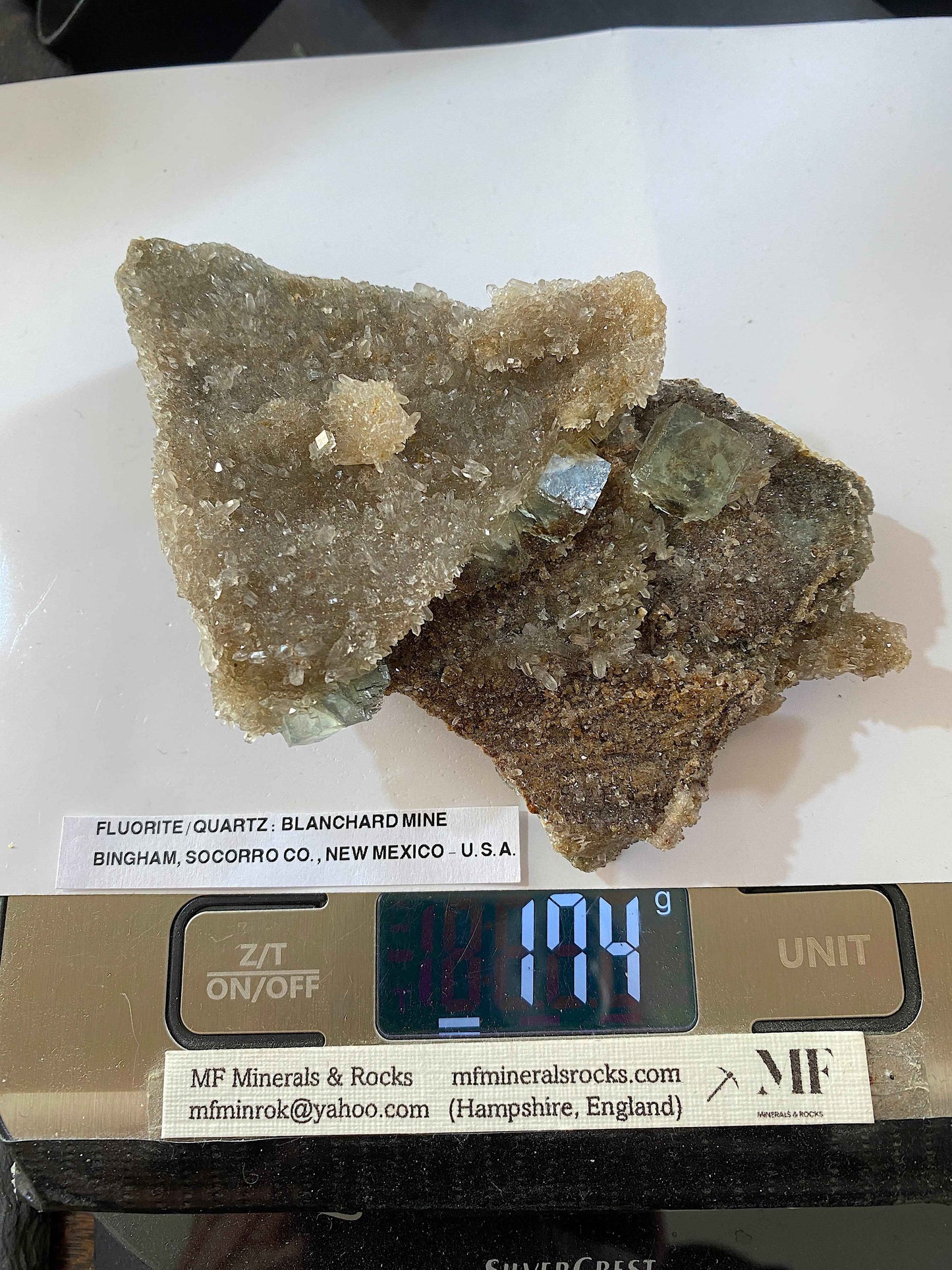 FLUORITE IN DRUZY QUARTZ : BLANCHARD MINE, BINGHAM, NEW MEXICO, U.S.A. 174g MF4963
