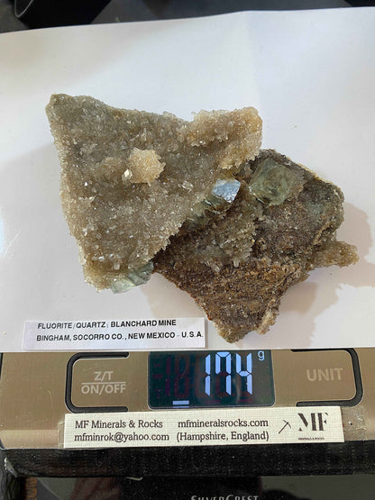 FLUORITE IN DRUZY QUARTZ : BLANCHARD MINE, BINGHAM, NEW MEXICO, U.S.A. 174g MF4963