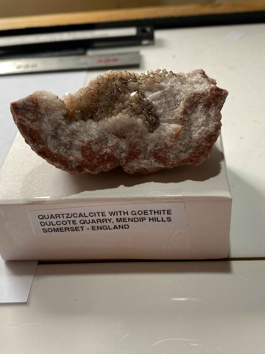 CALCITE/QUARTZ WITH GOETHITE : DULCOTE QUARRY, MENDIP HILLS, SOMERSET, ENGLAND 53g MF4970