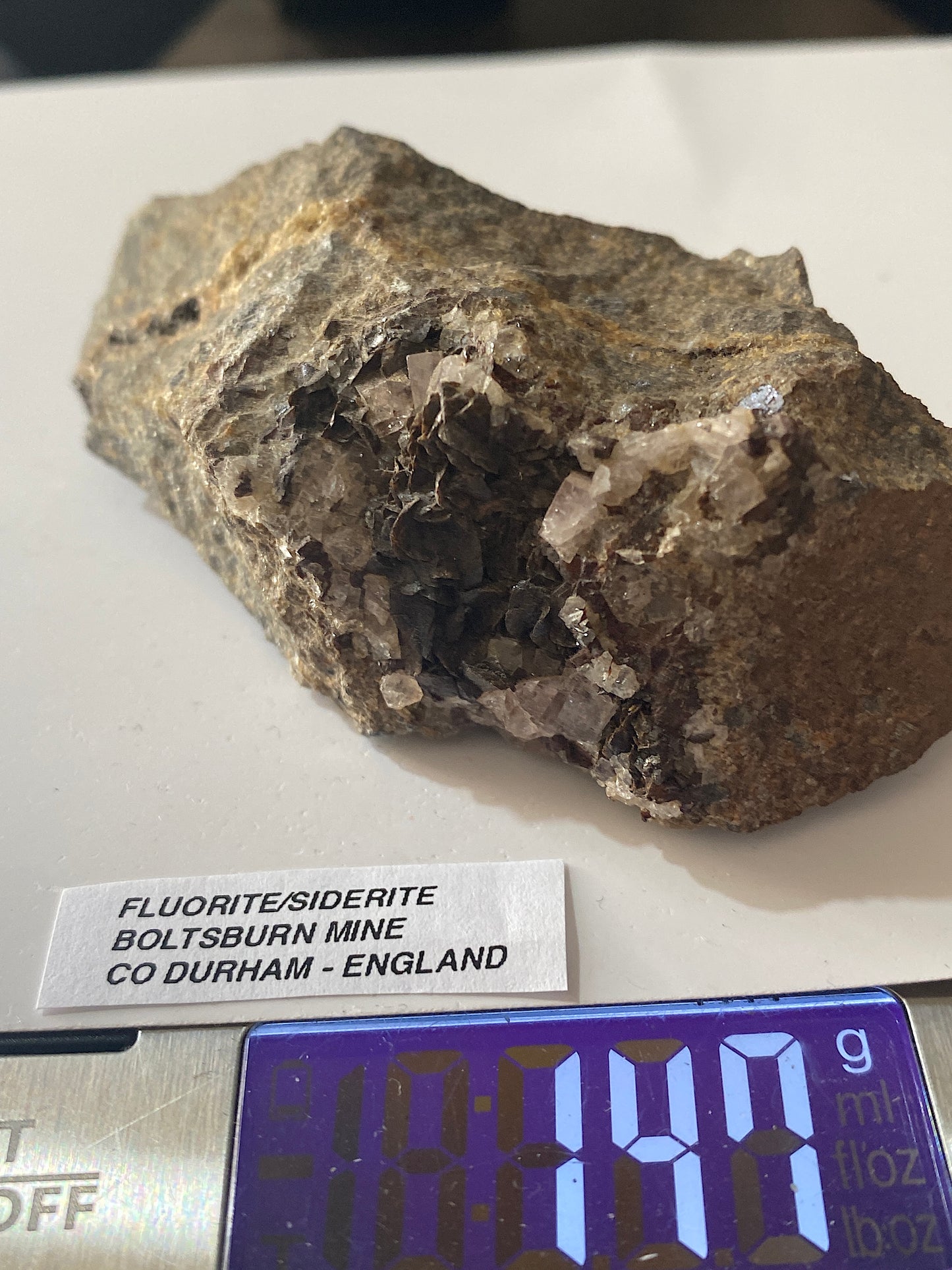 FLUORITE WITH SIDERITE : BOLTSBURN MINE, STANHOPE, CO DURHAM, ENGLAND 147g MF4975