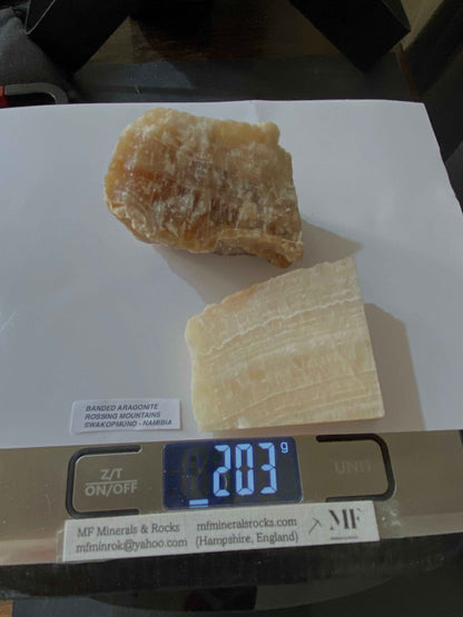 BANDED ARAGONITE x 2 : ROSSING MOUNTAIN, SWAKOPMUND, NAMIBIA. 203g MF4976