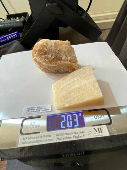 BANDED ARAGONITE x 2 : ROSSING MOUNTAIN, SWAKOPMUND, NAMIBIA. 203g MF4976