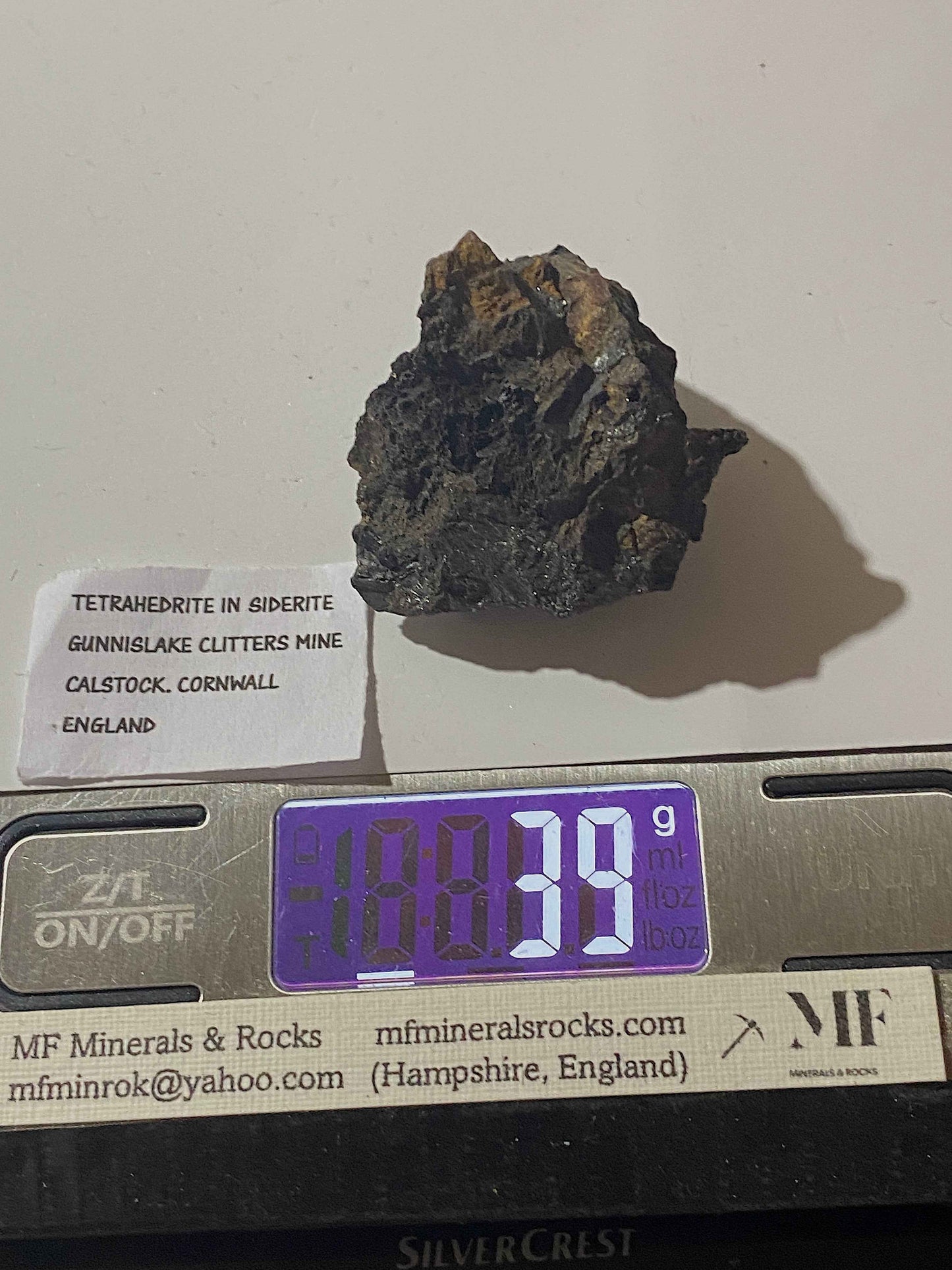 TETRAHEDRITE/SIDERITE : GUNNISLAKE CLITTERS MINE, CALSTOCK, CORNWALL 39g MF4980