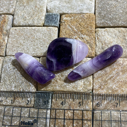 CHEVRON AMETHYST POLISHED STONES  x 3 - GOBOBOSEB MTS, NAMIBIA  70Ct   MFG5046