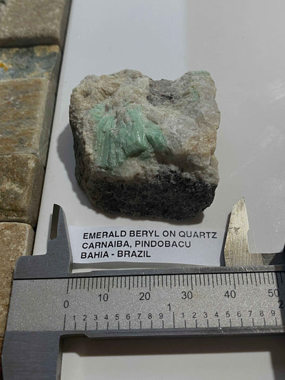 EMERALD BERYL ON QUARTZ : CARNAIBA, PINDOBACU, BAHIA, BRAZIL  58g MF4981