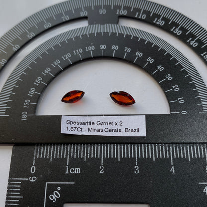 SPESSARTINE GARNET NATURAL GEMSTONES x 2 - NAVEGADORA MINE, MINAS GERAIS, BRAZIL 1.67Ct MFG1610