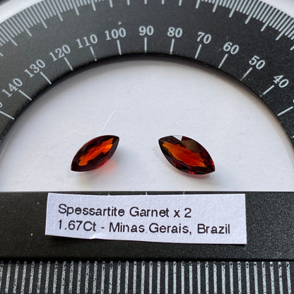 SPESSARTINE GARNET NATURAL GEMSTONES x 2 - NAVEGADORA MINE, MINAS GERAIS, BRAZIL 1.67Ct MFG1610