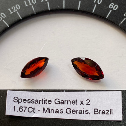 SPESSARTINE GARNET NATURAL GEMSTONES x 2 - NAVEGADORA MINE, MINAS GERAIS, BRAZIL 1.67Ct MFG1610