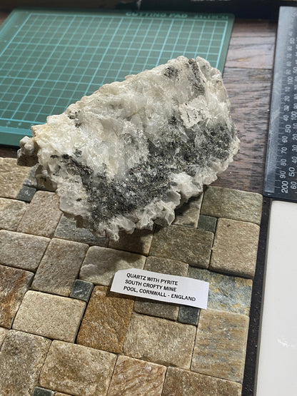 QUARTZ WITH PYRITE : SOUTH CROFTY MINE, POOL, CORNWALL, ENGLAND 603g MF5004