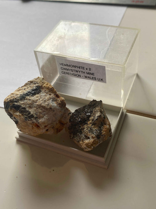 HEMIMORPHITE  x 2 : CWMYSTWYTH MINE, CEREDIGION, WALES. 47g MF4983