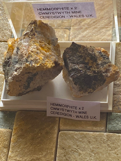 HEMIMORPHITE  x 2 : CWMYSTWYTH MINE, CEREDIGION, WALES. 47g MF4983