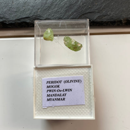 PERIDOT x 2 SPECIMENS FROM MOGOK, MANDALAY, MYANMAR  2g  MF1778