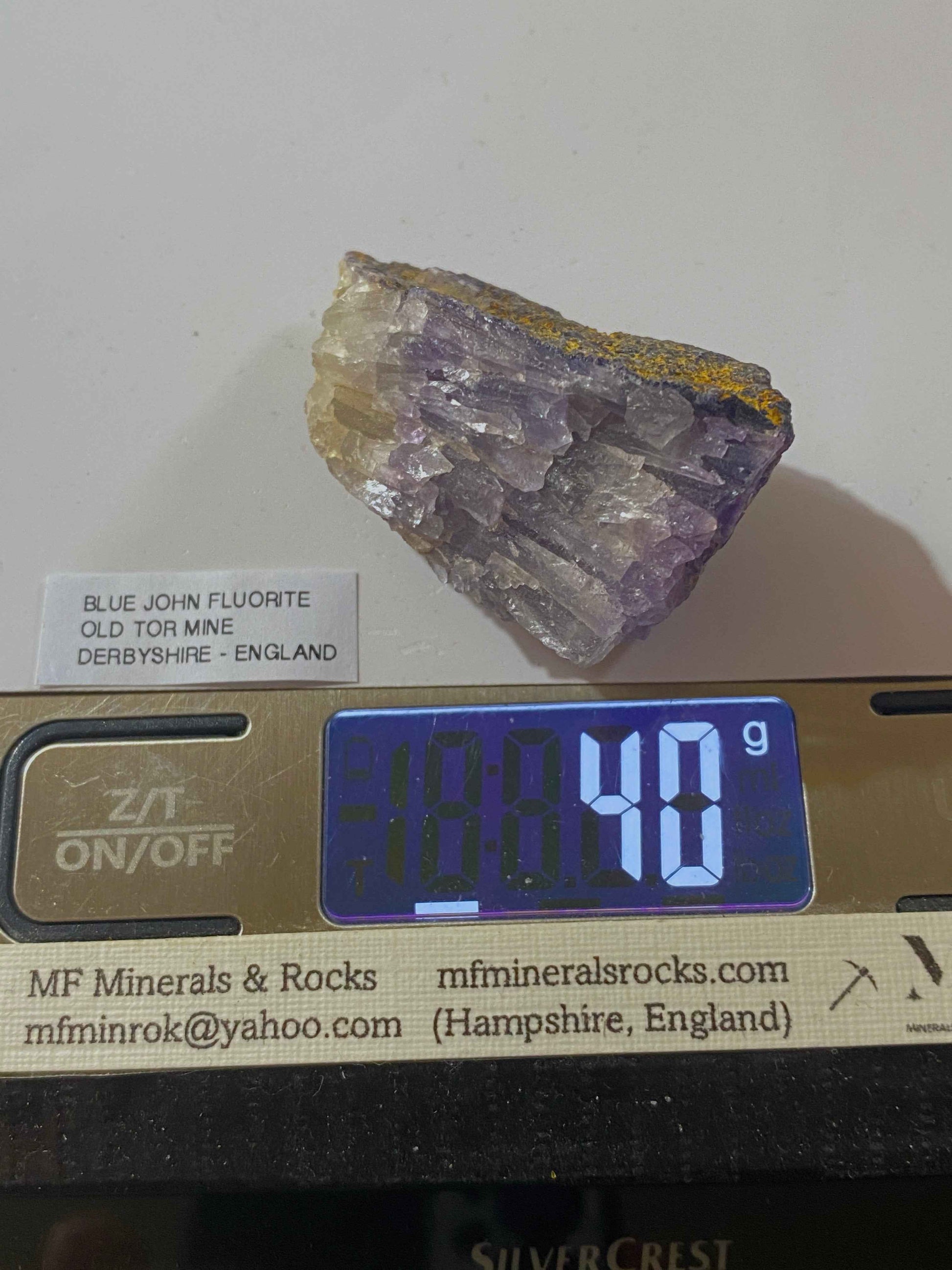FLUORITE "BLUE JOHN":  OLD TOR MINE, CASTLETON, DERBYSHIRE   40g   MF4993