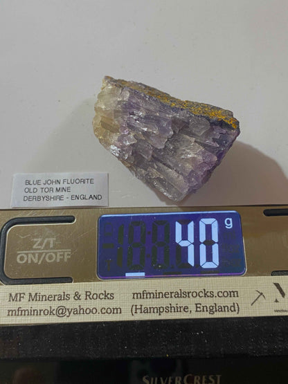 FLUORITE "BLUE JOHN":  OLD TOR MINE, CASTLETON, DERBYSHIRE   40g   MF4993