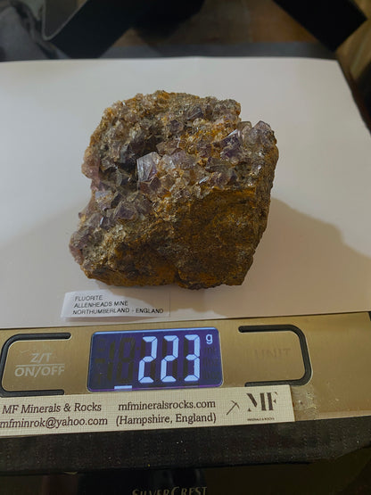 FLUORITE : ALLENHEADS MINE, ALLENDALE, NORTHUMBERLAND, ENGLAND 223g MF4995