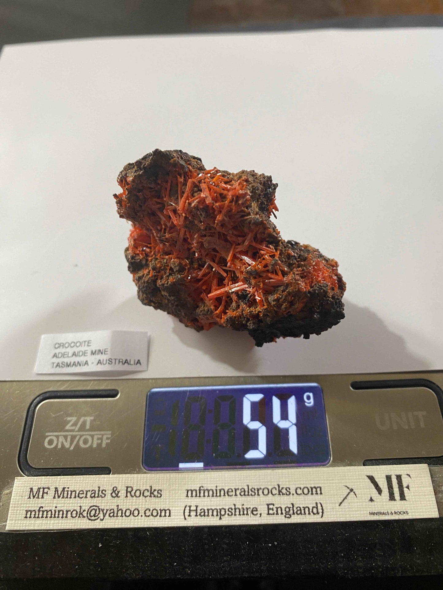CROCOITE : ADELAIDE MINE, DUNDAS, TASMANIA, AUSTRALIA. 54g MF4996