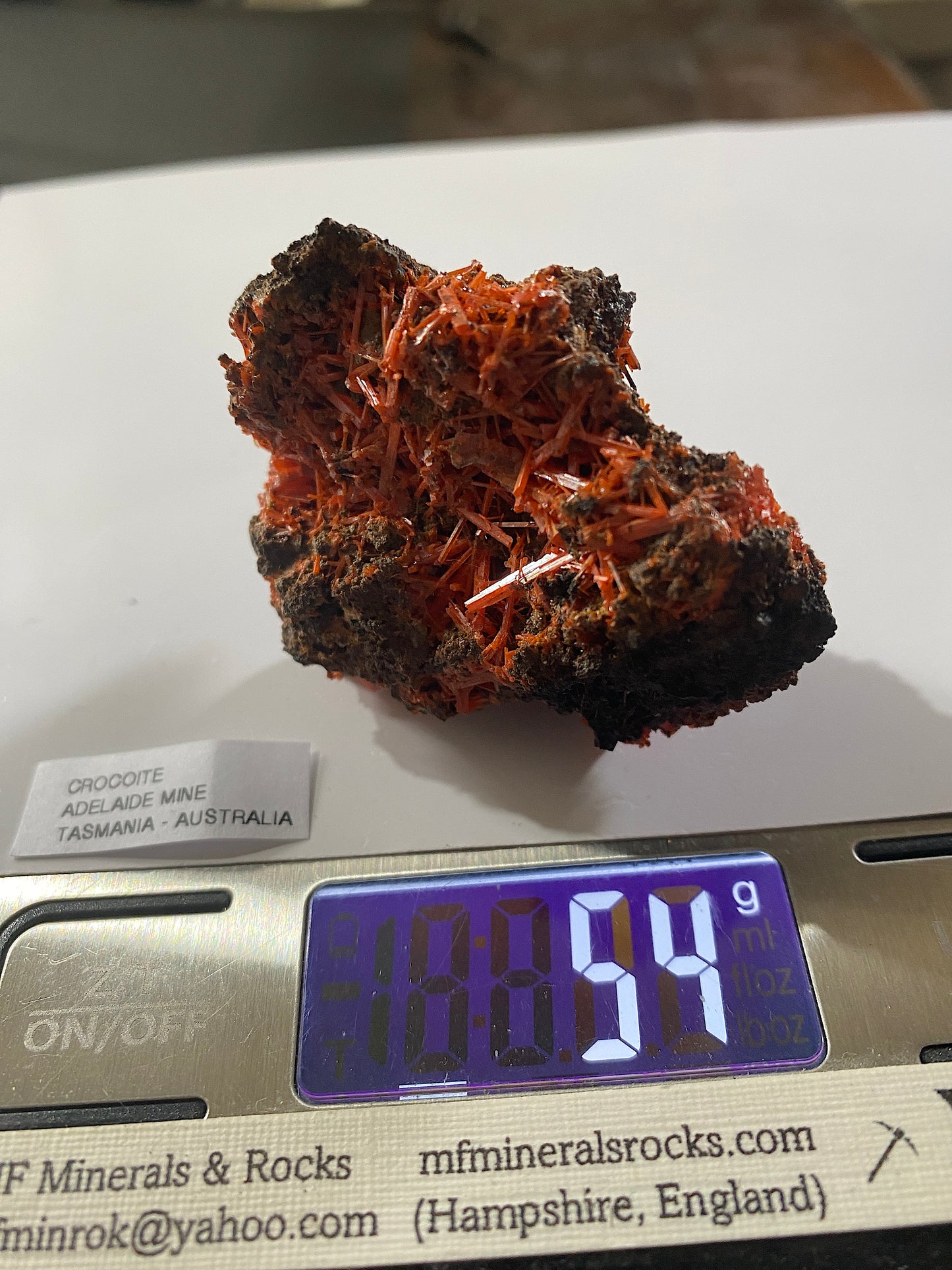 CROCOITE : ADELAIDE MINE, DUNDAS, TASMANIA, AUSTRALIA. 54g MF4996