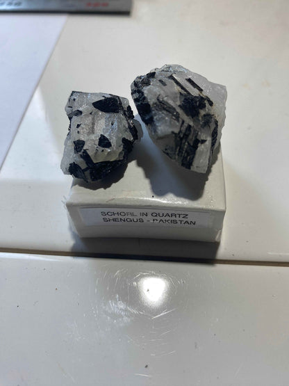 SCHORL TOURMALINE IN QUARTZ x 2 : SHENGUS, ROUNDU DISTRICT, PAKISTAN 26g MF4998