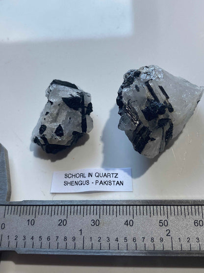 SCHORL TOURMALINE IN QUARTZ x 2 : SHENGUS, ROUNDU DISTRICT, PAKISTAN 26g MF4998
