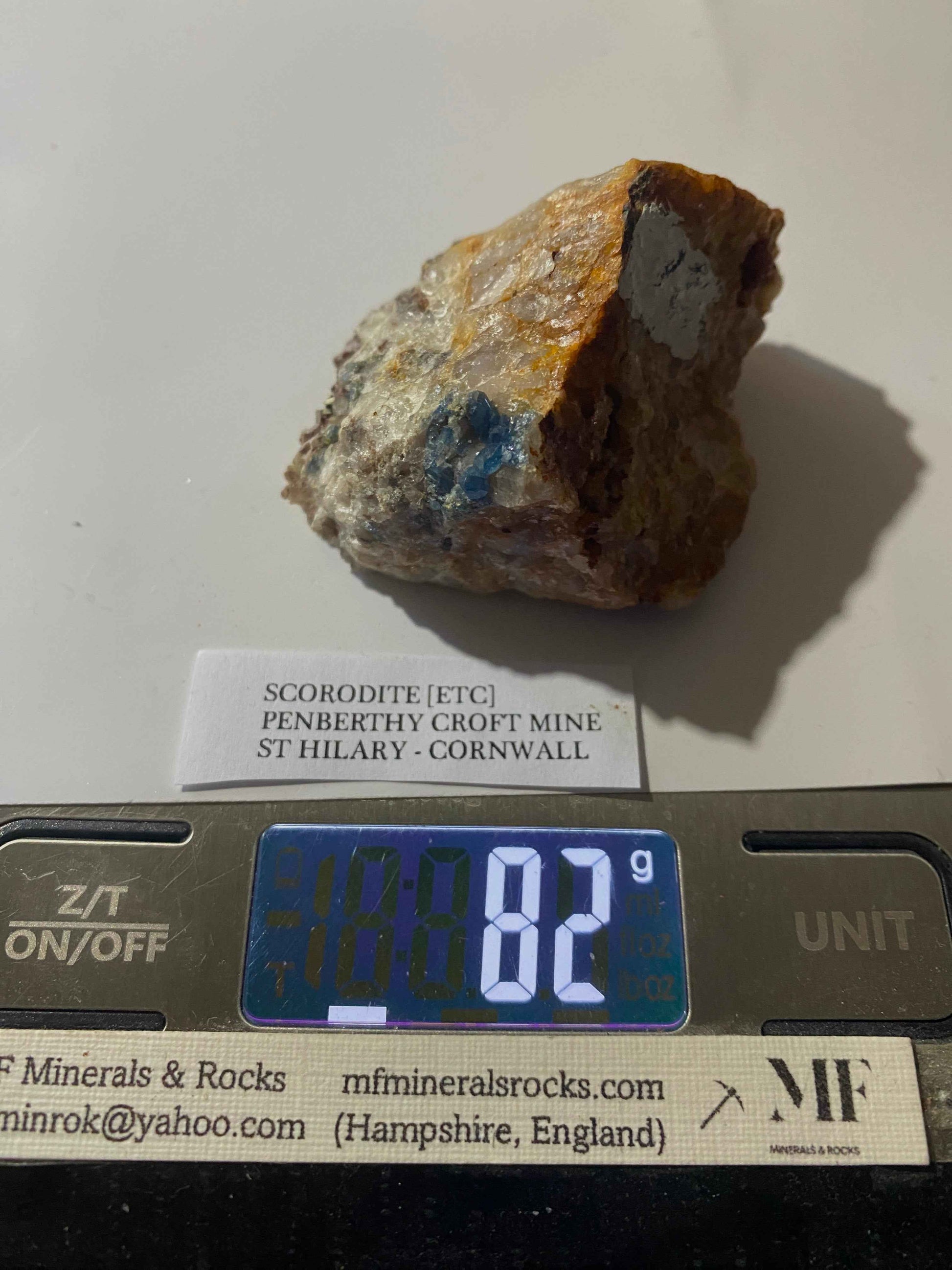 SCORODITE [ETC] : PENBERTHY CROFT MINE, ST HILARY, CORNWALL. 82g MF5014