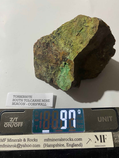 TORBERNITE : SOUTH TOLCARNE MINE, BEACON, CAMBORNE, CORNWALL. 97g MF5015