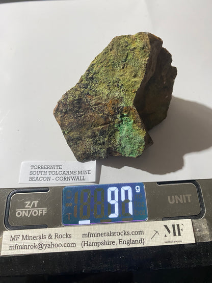TORBERNITE : SOUTH TOLCARNE MINE, BEACON, CAMBORNE, CORNWALL. 97g MF5015