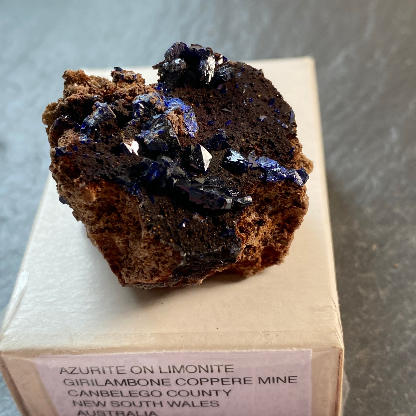 AZURITE ON LIMONITE, GIRILAMBONE COPPER MINE, N.S.W.  AUSTRALIA