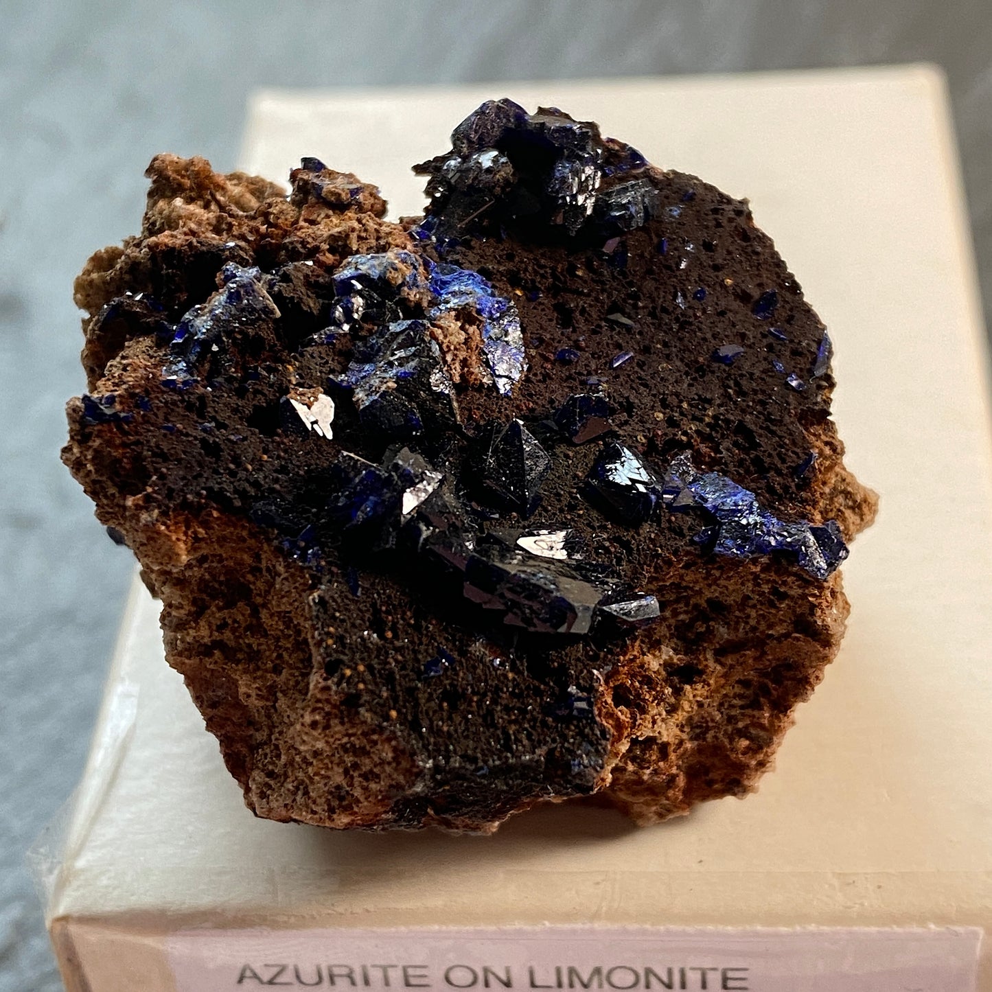 AZURITE ON LIMONITE, GIRILAMBONE COPPER MINE, N.S.W.  AUSTRALIA