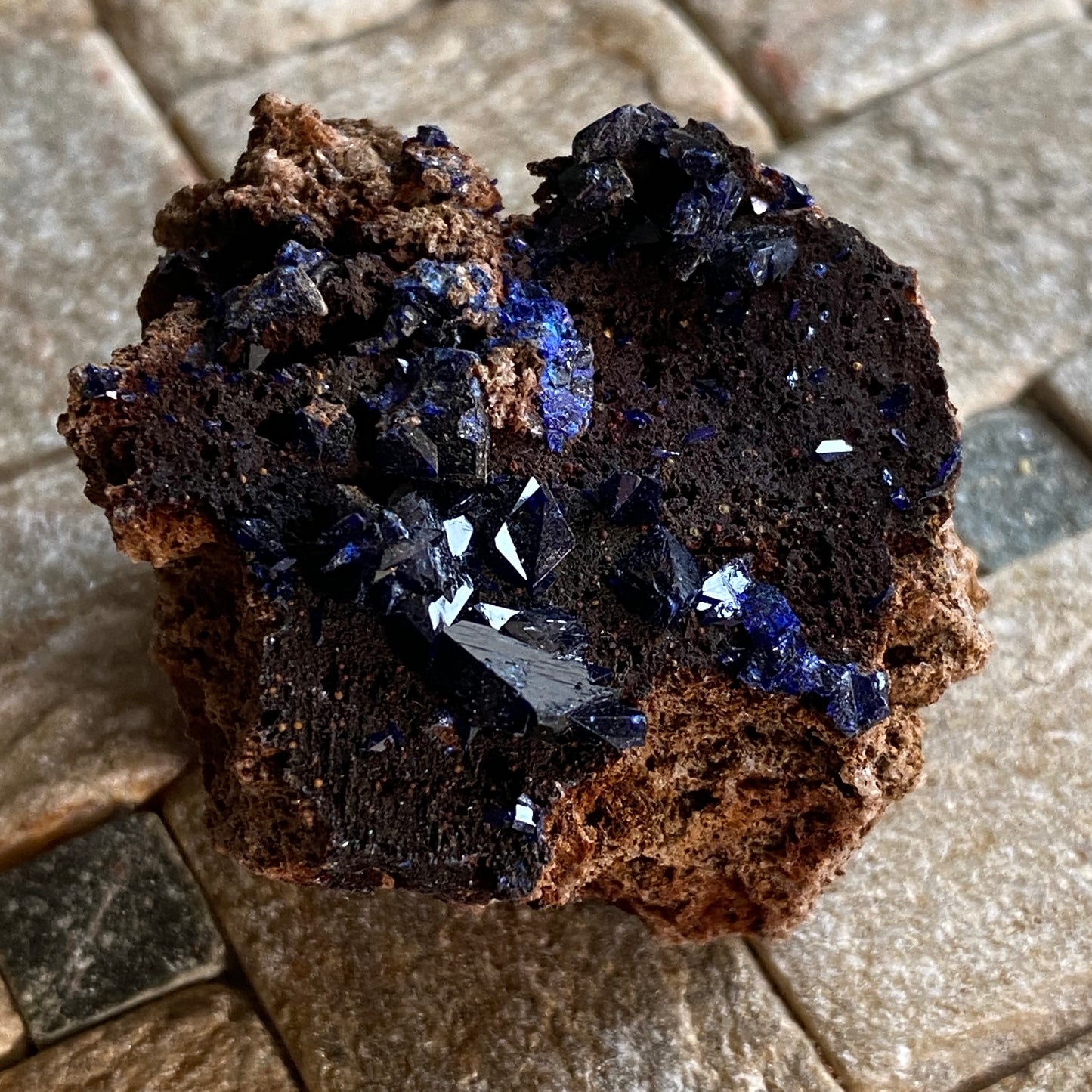 AZURITE ON LIMONITE, GIRILAMBONE COPPER MINE, N.S.W.  AUSTRALIA