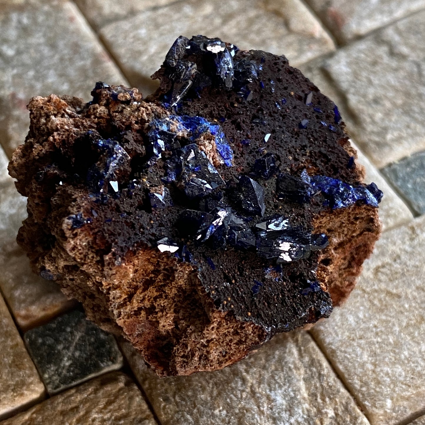 AZURITE ON LIMONITE, GIRILAMBONE COPPER MINE, N.S.W.  AUSTRALIA