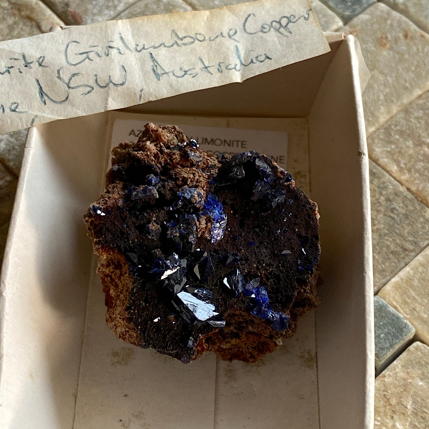 AZURITE ON LIMONITE, GIRILAMBONE COPPER MINE, N.S.W.  AUSTRALIA