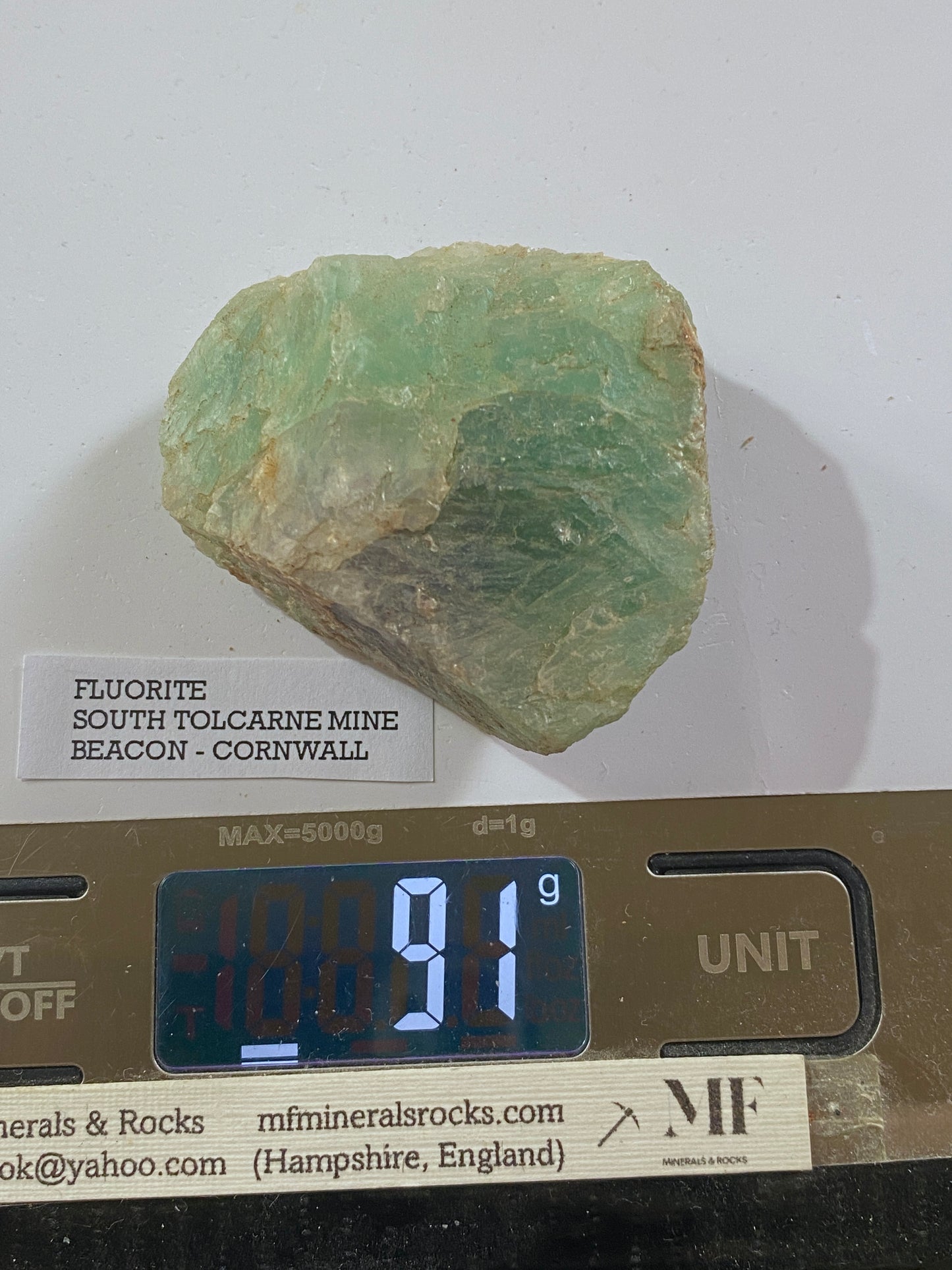 FLUORITE : SOUTH TOLCARNE MINE, BEACON, CAMBORNE, CORNWALL 91g MF5018
