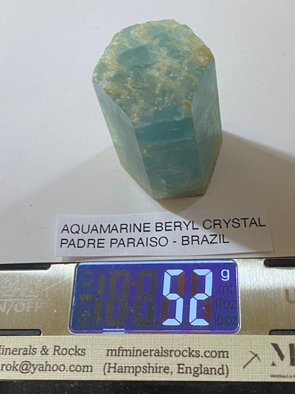 AQUAMARINE BERYL CRYSTAL : PADRE PARAISO, MINAS GERAIS, BRAZIL 52g MF5021